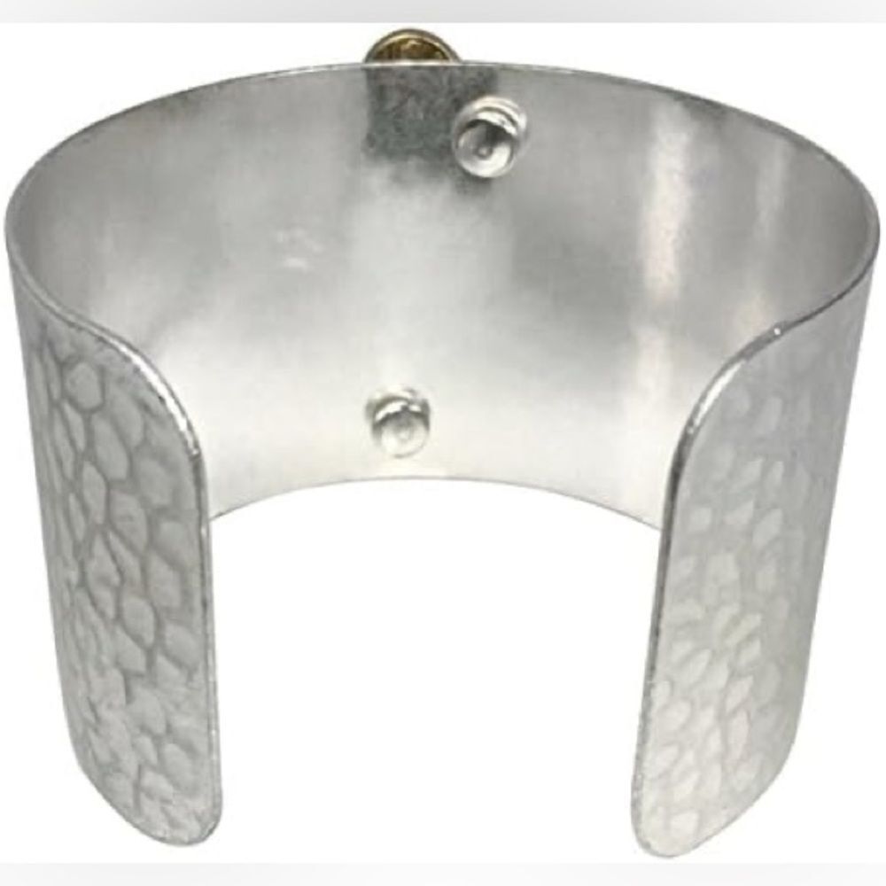 Gypsy Jewels Wide 2 Tone Hammered Boutique Look Monogram Initial Cuff Bracelet - Picture 2 of 10